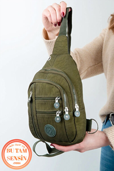 Bu Tam Sensin Haki Unisex Su Geçirmez Krinkıl Kumaşlı Fermuarlı 5 Bölmeli Çap...