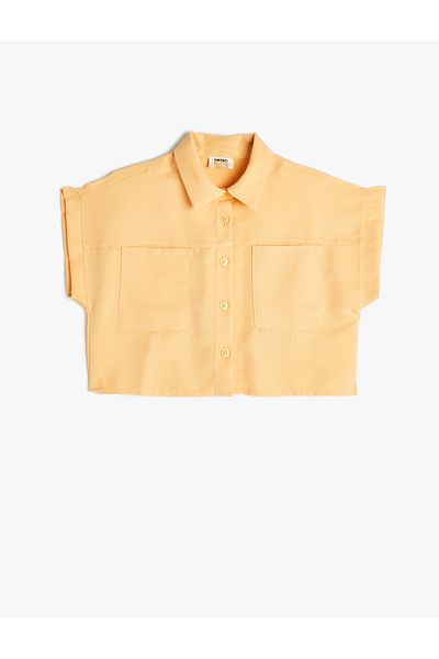 Koton Modal Fabric Crop Shirt - Short Sleeve and Pocket Detail
