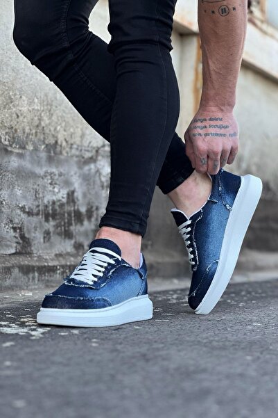 Wagoon WG018 Dark Blue Denim Fabric Men's Casual Shoes