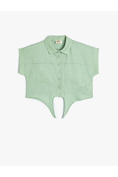 Koton Cămașă mânecă scurtă cravată în față buzunar amestec de in