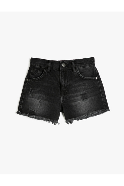 Koton Yırtık Kot Şort Cep Detaylı Düğmeli Beli Ayarlanabilir Lastikli