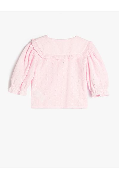 Koton Crop Shirt aus Baumwolle – breiter Babykragen, kurze Ballonärmel