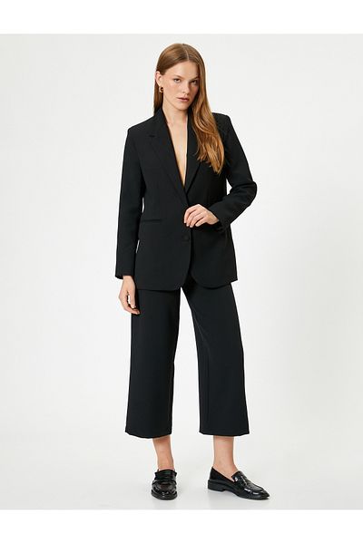 Koton High Waist Loose Straight Leg Capri Fabric Trousers