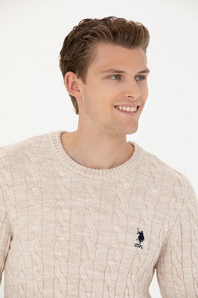 U.S. Polo Assn. Men's Cream Melange Sweater -50277102-VR159 Model