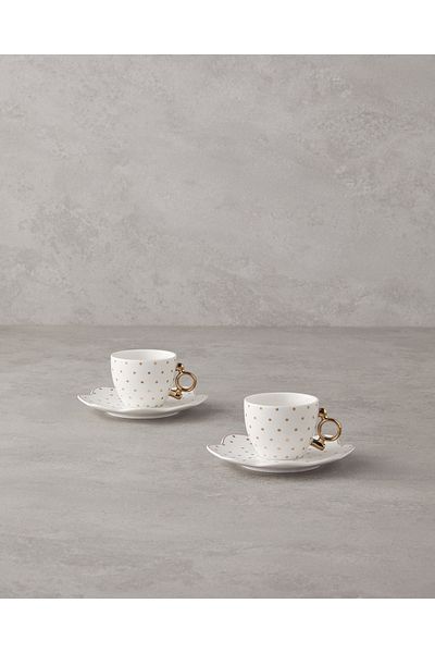 English Home Gold Colored 90 ml Porcelain Cup Set - 2 Person, 4 Pieces