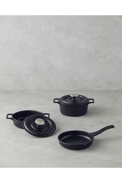 English Home Tiny Taste Aluminum Cast Mini Cookware Set 14X14X14 cm Black