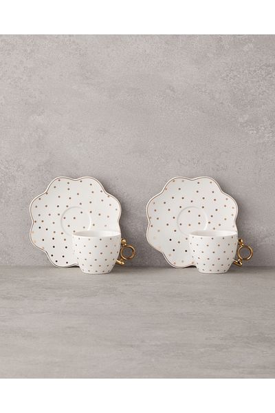 English Home Gold Colored 90 ml Porcelain Cup Set - 2 Person, 4 Pieces