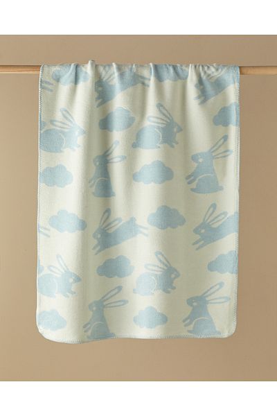 English Home Poffy Bunny Blue Cotton Baby Blanket - 100X120 cm