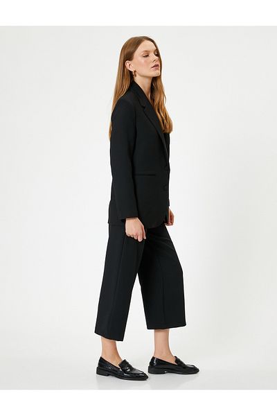 Koton High Waist Loose Straight Leg Capri Fabric Trousers