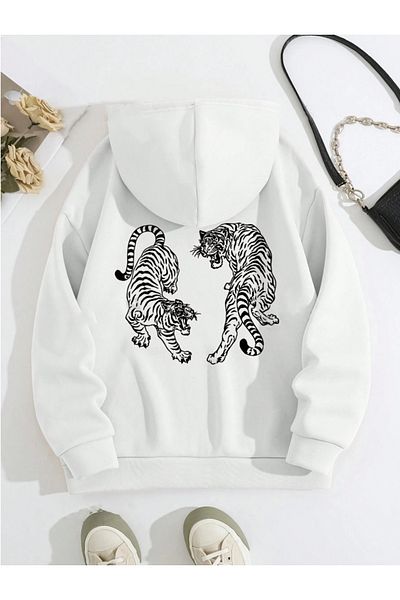 Revasser Unisex pánská/dámská tygří mikina s vlastním potiskem, bavlněná oversize mikina s kapucí