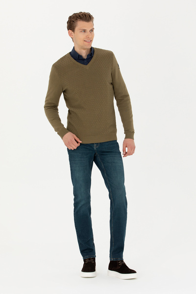 U.S. Polo Assn. Ανδρικό πουλόβερ χακί 50277090 -VR027