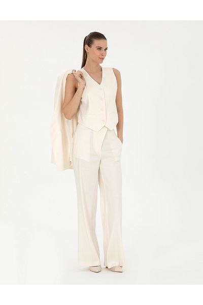 Pierre Cardin Ecru Linen Blended Fabric Trousers 50282092 -Vr019