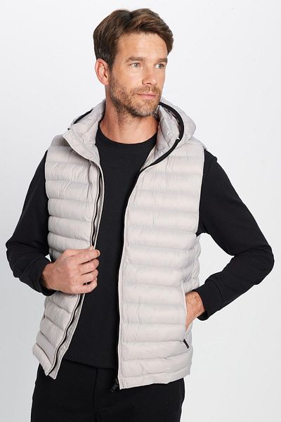 Tudors Men's Slim Fit Slim Fit Lined Windproof Pocket Stone Color Detachable Hood Puffer Vest