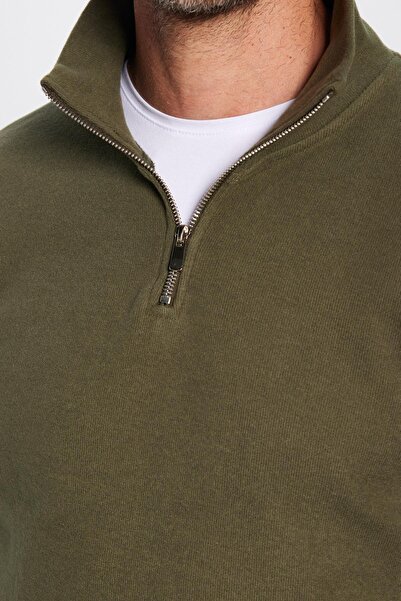 Tudors Φούτερ Unisex Relax Fit Άνετη εφαρμογή από βαμβακερό ύφασμα με μισό φερμουάρ και χακί γιακά