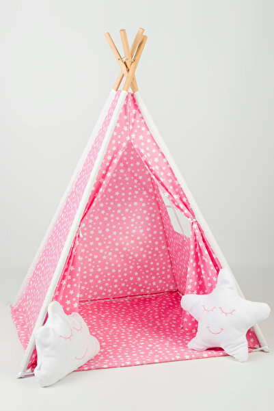 BabyModa Çocuklar İçin Geniş Kızılderili Ahşap Direkli Oyun Çadırı ve Rahatlatıcı Ev & Bahçe Oyun Alanı Minde