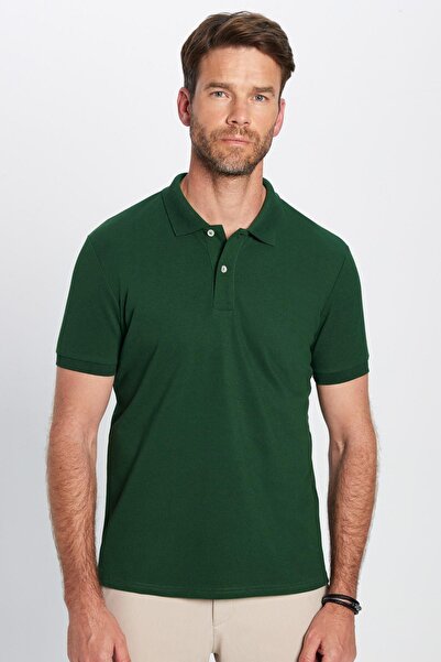 Tudors Ανδρικό μπλουζάκι με γιακά πόλο χακί - λεπτή εφαρμογή, δροσερή, βαμβακερή και απαλή υφή