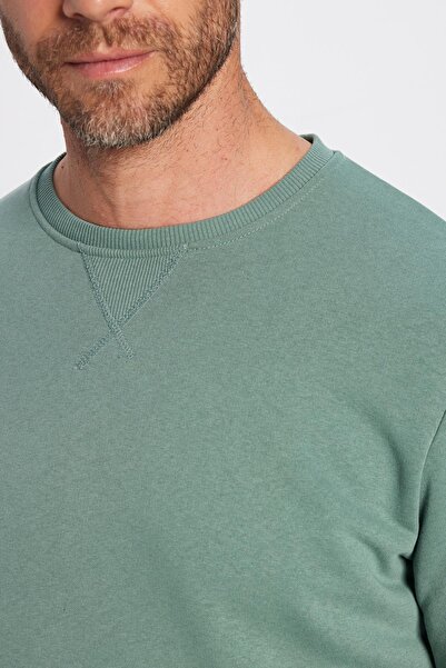 Tudors Unisex Relax Fit Rahat Kesim %100 Pamuk Basic Yeşil Bisiklet Yaka Sweatshirt
