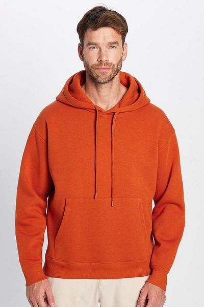 Tudors Unisex Oversize Wide Cut Cotton Soft Textured Basic Brick Color Hooded Sweatshirt