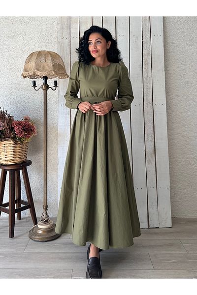 KÜÇÜĞÜM BUTİK Φόρεμα Hijab Khaki Green Flared Poplin