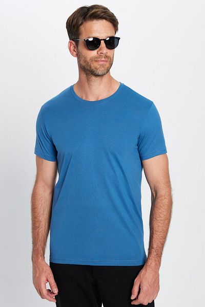 Tudors Унисекс тениска Slim Fit 100% памук, мека текстура, синя тениска с кръгло деколте