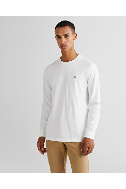 Gant Men's White Slim Fit Crew Neck Long Sleeve T-Shirt