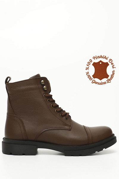 GÖNDERİ(R) Men's Brown Antique Zippered Genuine Leather Boots