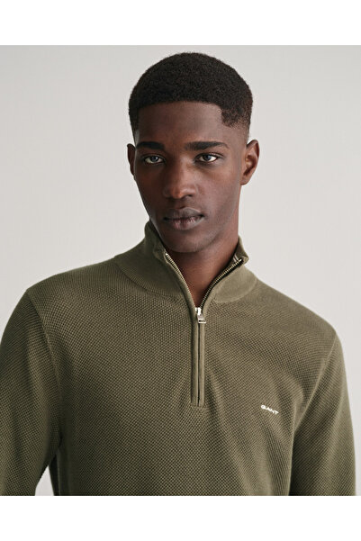 Gant Erkek Yeşil Regular Fit Yarım Fermuarlı Kazak