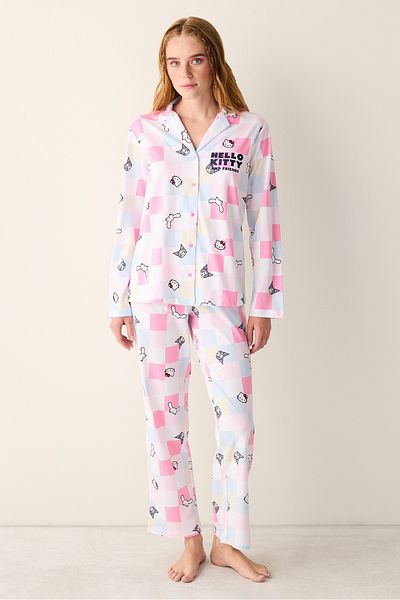 Penti Set de pijamale din bumbac Sanrio Gingham, cămașă cu nasturi albi