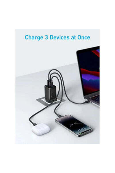Anker شاحن حائط 336 بقوة 67 وات، PD مزدوج، منفذ شحن 3 في 1، Active Shield 2.0، تقنية GaN، أسود