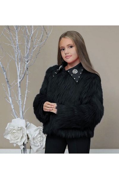 Kids Girl's Rhinestoned Fur Coat and Trousers
