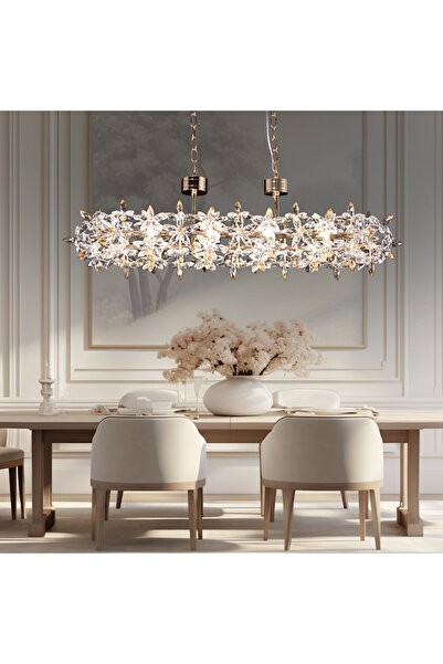 Apliqa Mercan Sıralı Gold Kristal Taşlı Modern Oturma Odası, Yemek Masası Üst...