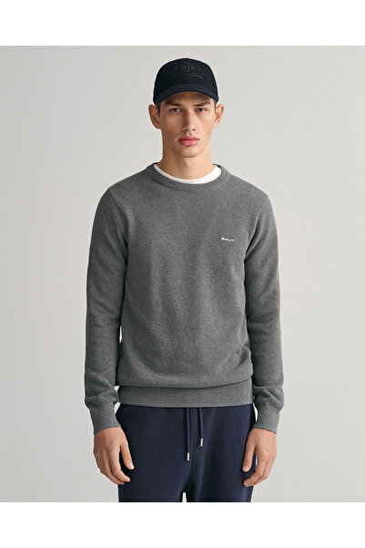 Gant Erkek Gri Regular Fit Bisiklet Yaka Kazak