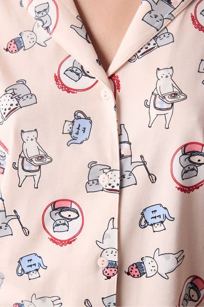Penti Pamuklu Joyful Açık Pembe Düğmeli Gömlek Pantolon Pijama Takımı