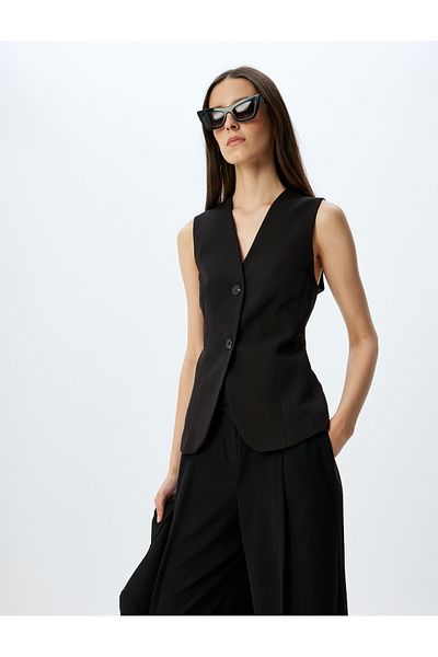 Koton Slim-Fit-Blazerweste mit Knopfleiste und V-Ausschnitt