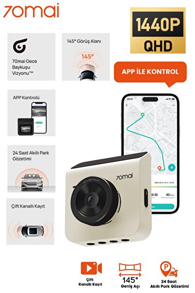 70MAİ A400 Dashcam 1440p Quad Hd 2k 145° Açılı Gece Görüşlü Araç Kamerası Beyaz