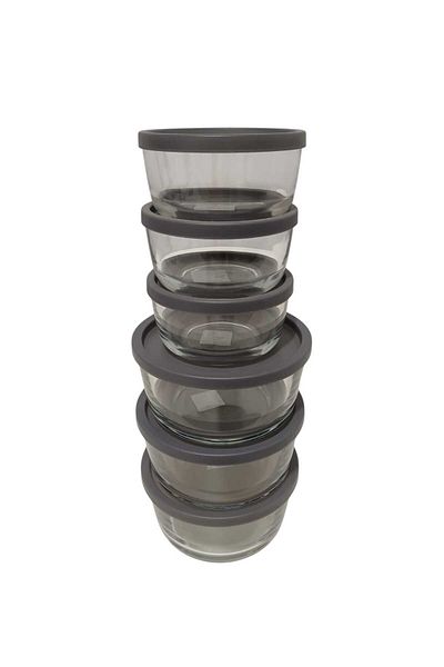 LAV Feyzade Anthracite Round Storage Container with Lid - 380 Cc X 3 Pcs / 800 Cc X 3 Pcs