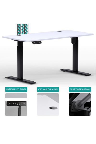 EDUSA O-Flex Tek Motorlu Elektrikli Yükseklik Ayarlı Masa - 180X80 - Beyaz