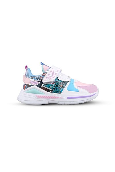 MP ONE Tenis pentru fetiță mare cu șireturi / Velcro alb-violet