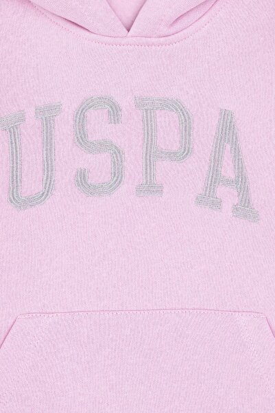U.S. Polo Assn. Kız Çocuk Pembe Kapüşonlu Basic Sweatshirt 50296388-VR041