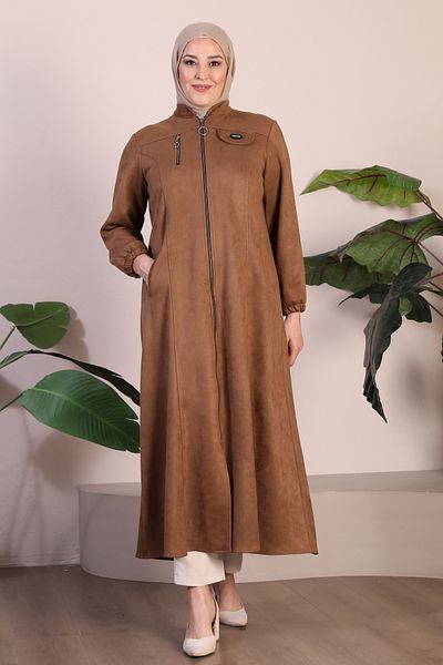 Ferace Γυναικείο καστόρι Hijab Plus Size - Μακρύ παλτό με φερμουάρ