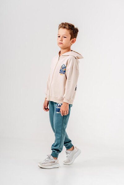 Mışıl Kids Set de trening pentru băieți - imprimeu monstru, glugă, detaliu imprimeu picioare