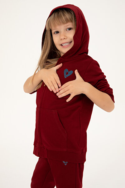 U.S. Polo Assn. سويت شيرت بناتي أساسي بسحاب باللون العنابي 50296390-VR014