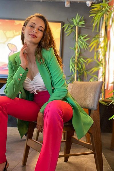 VAPUR TEKSTİL Jachetă verde Atlas Blazer - Umeri căptușiți și design frontal cu capse