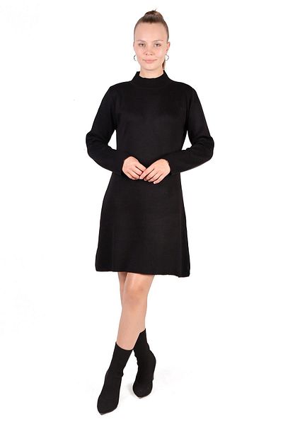 Rays 24151 Rochie tricotată scurtă pe jumătate de gât, neagră