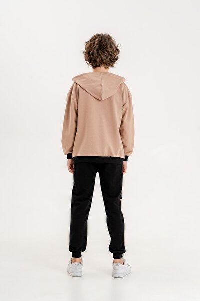 Mışıl Kids Boy's Tracksuit Set - Hooded and Printed Sweatshirt Bottom and Top