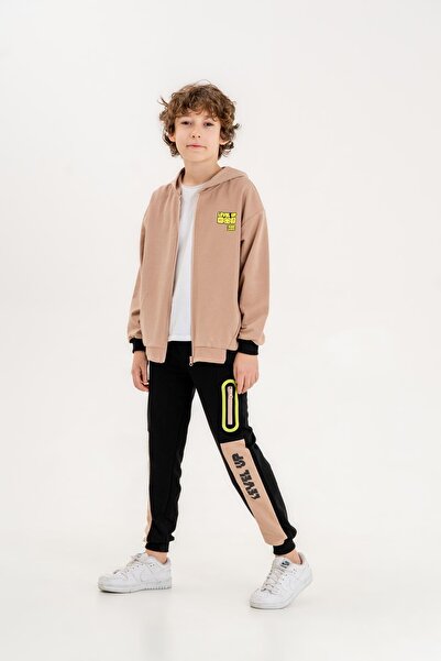 Mışıl Kids Boy's Tracksuit Set - Hooded and Printed Sweatshirt Bottom and Top