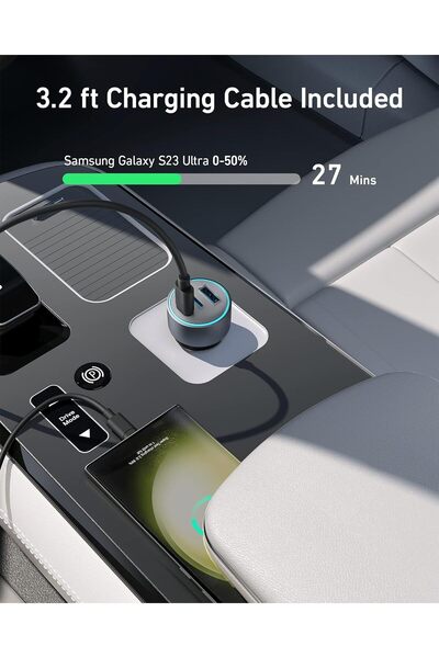 Anker شاحن سيارة 535 بقوة 67 وات (منفذين USB-C ومنفذ USB-A) مع PIQ 3.0، فضي