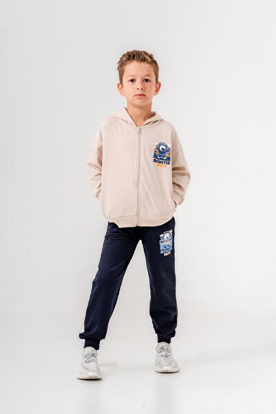 Mışıl Kids طقم بدلة رياضية للأولاد - طباعة وحش، غطاء رأس، تفاصيل طباعة الساق