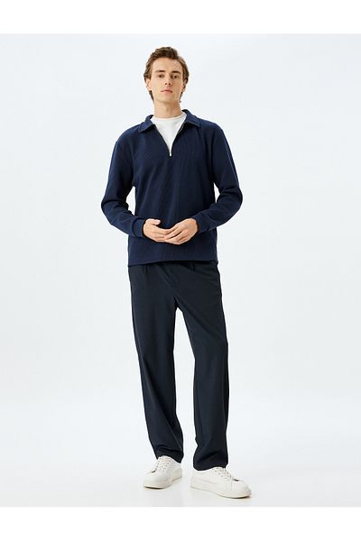 Koton Polo Neck Sweatshirt Half Zipper Basic Long Sleeve Cotton Blended
