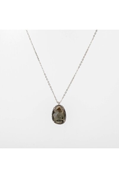 Paleo Labradorit Taşı Doğal Taş Çelik Kolye